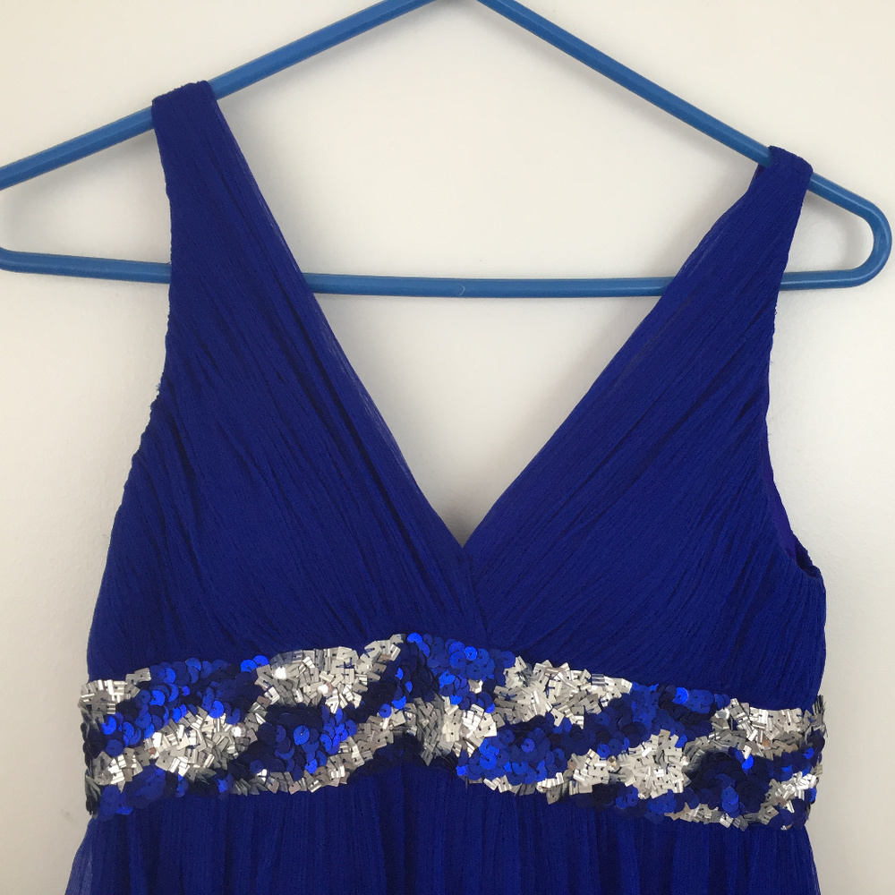 Aidan Mattox Royal Blue Silk V-Neck Long Dress